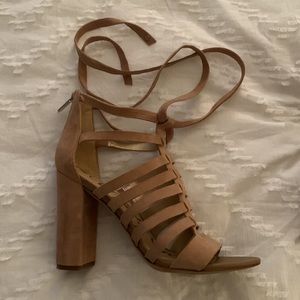 Size 7M Sam Edelman suede, tan, lace up, chunky heels
